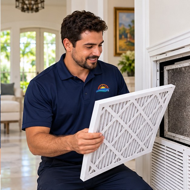 Technician reviewing an HVAC air filter